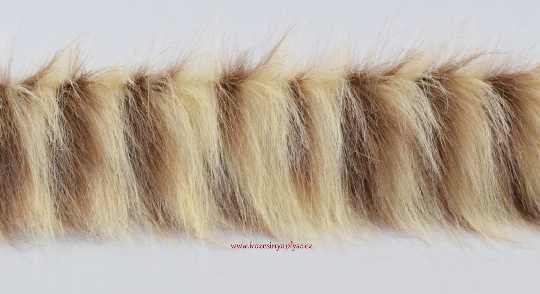 Kožešinový lem, melír béžová s hnědou, vlas 60 mm