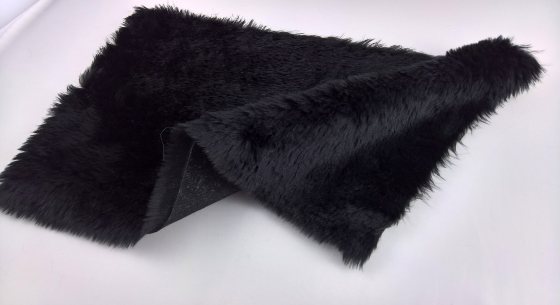 Poťahová plyš, čalúnická, čierná, vlas 20 mm 