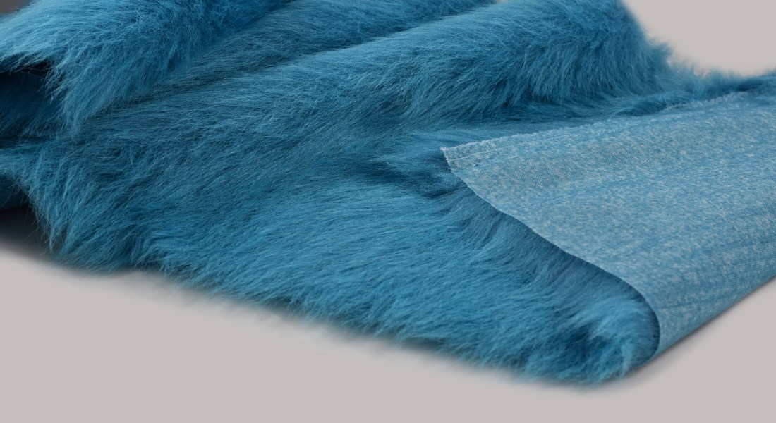Umelá kožušina, tyrkysovo modrá, šírka 150, vlas 60 mm, metráž