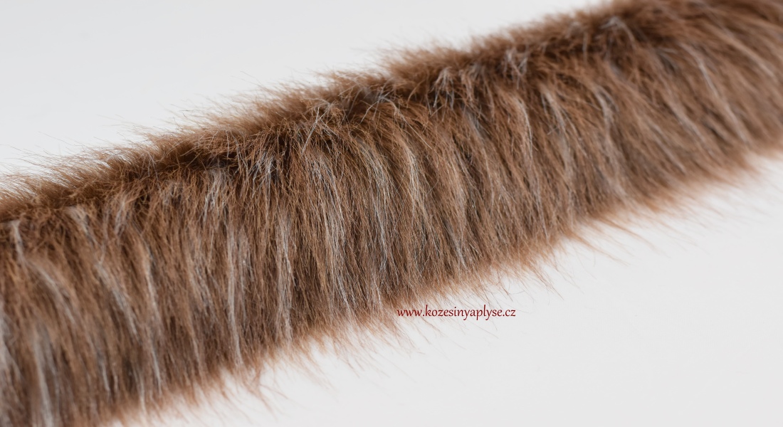 Kožušinový lem, hnedý základ s bielou, vlas 60 mm