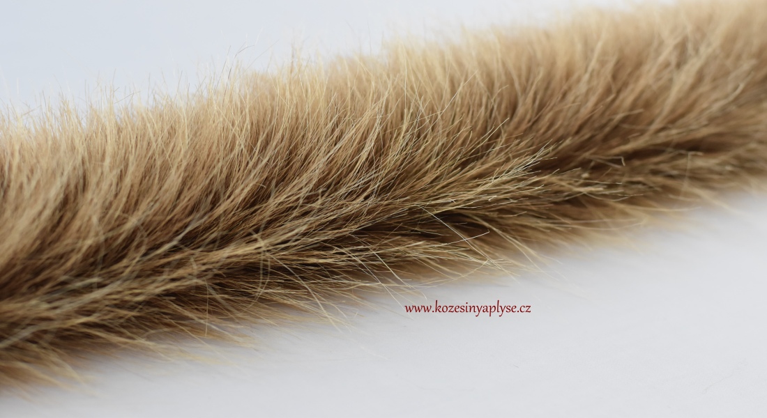 Kožušinový lem, hnedý základ prechádza do pieskovej, vlas 60 mm