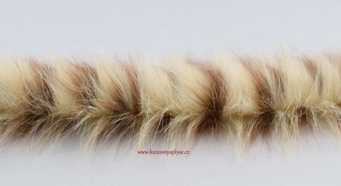 Kožešinový lem, melír béžová s hnědou, vlas 60 mm