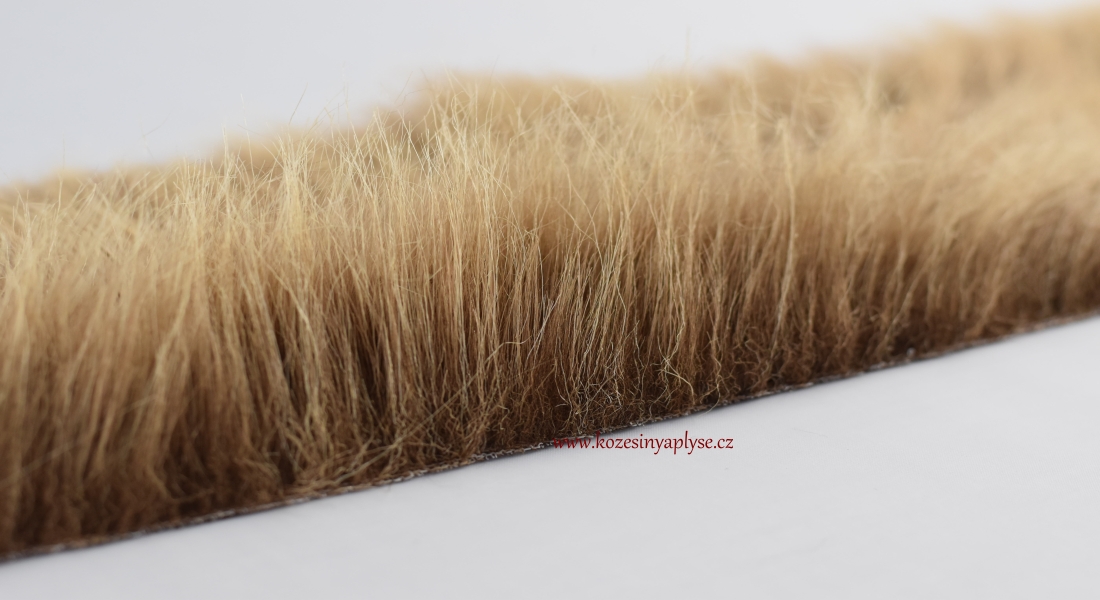 Kožušinový lem, hnedý základ prechádza do pieskovej, vlas 60 mm