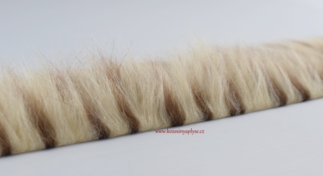 Kožešinový lem, melír béžová s hnědou, vlas 60 mm