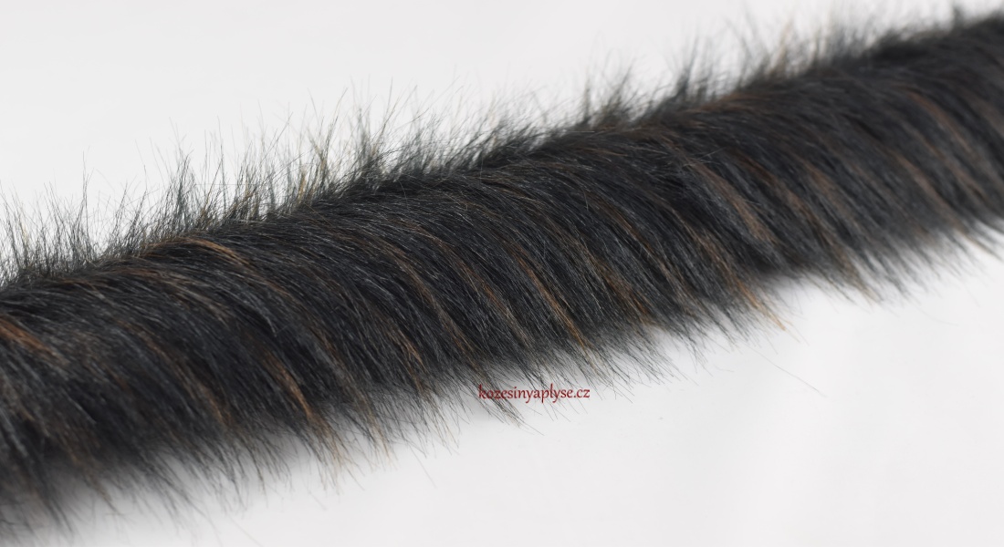 Kožušinový lem, melír- tm.hnedá, čierna, vlas 60mm